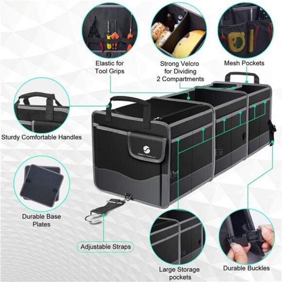 Trunk Organizer with Cooler, Collapsible Trunk Storage w/ Non Slip Bottom Strips - Picture 4 of 7